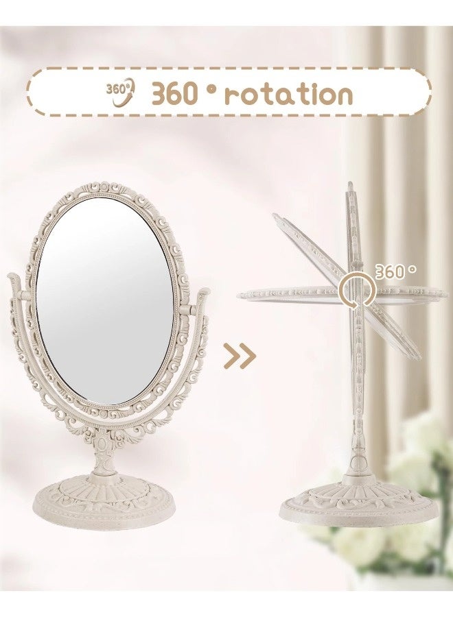 شيبشيب مرآة زينة بيضاوية الشكل توضع على الطاولة، مرآة ماكياج بيضاوية عتيقة قابلة للدوران بزاوية 360 درجة، مناسبة للنساء للسفر وغرفة النوم، باللون البيج - Image 5